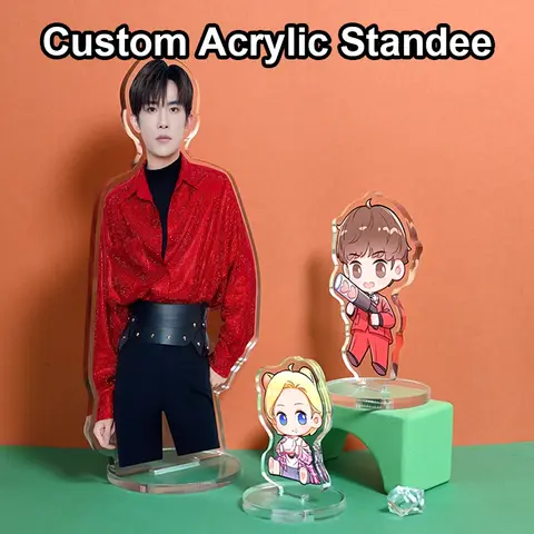 Custom Standee Anime Figure Clear Acrylic Cute Cartoon Model Plate Desk Decor Photo Standing Sign Keychain Stand For Fans Gifts