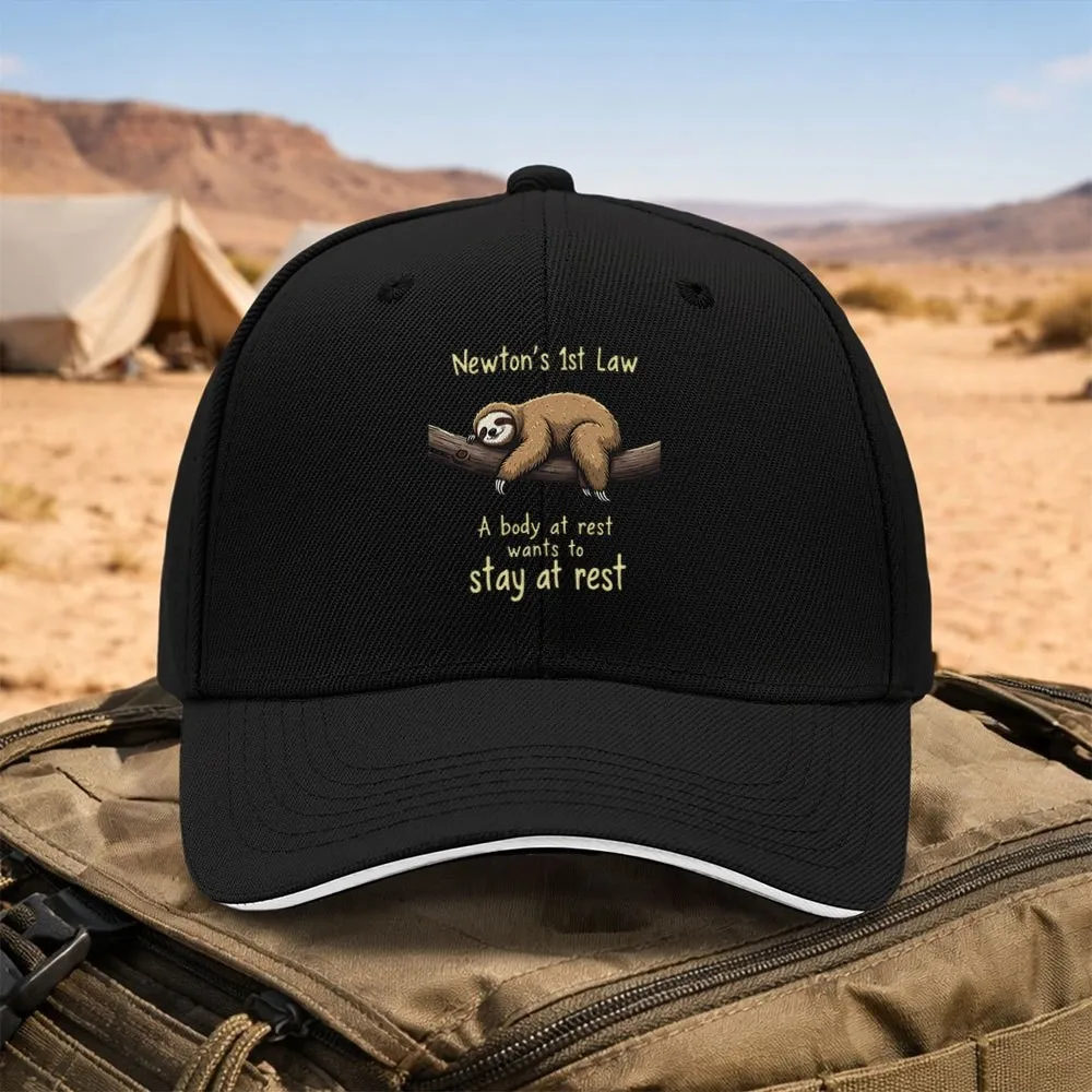 Newton's First Law Sloth Baseball Cap Funny Physics Humor Adjustable Outdoor Sports Hat