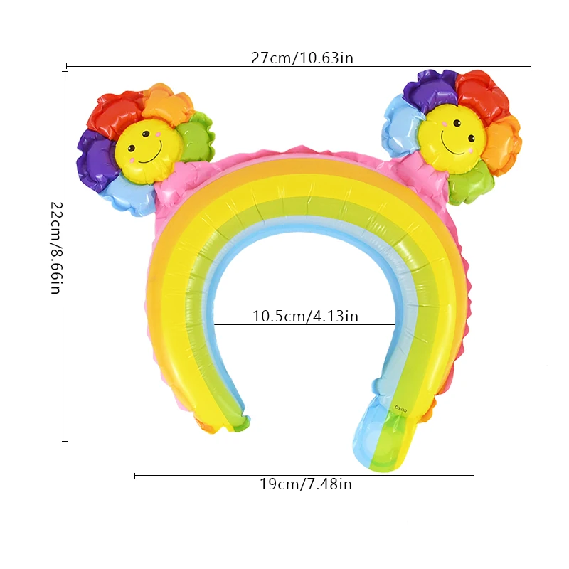 10/20pcs Rainbow Daisy Flower Inflatable Headbands Cartoon Smiling Face Balloon Hair Hoop for Theme Birthday Party Kids Favors