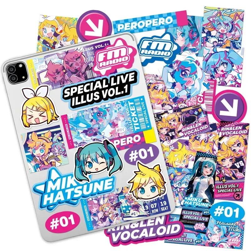 34pcs Hatsune Miku Kagamine Gemini Laser Waterproof Suitcase Two-dimensional Miku Anime Peripheral Pvc High Quality Stickers