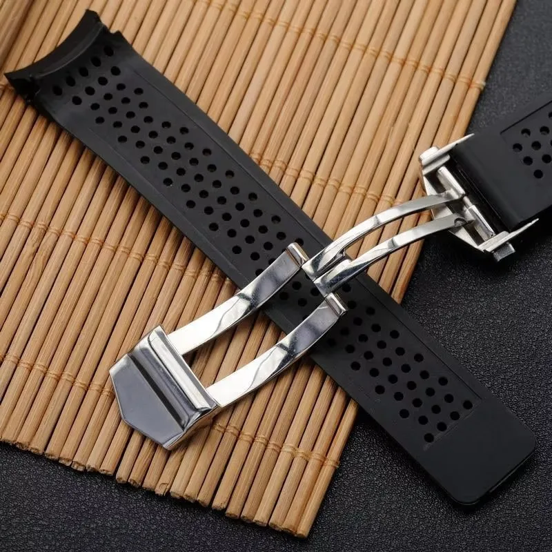 Bracciale per orologio per TAG HEUER GRAND CARRERA AQUARACER cinturino in silicone morbido 22mm 24mm cinturino da uomo cinturino in gomma nera