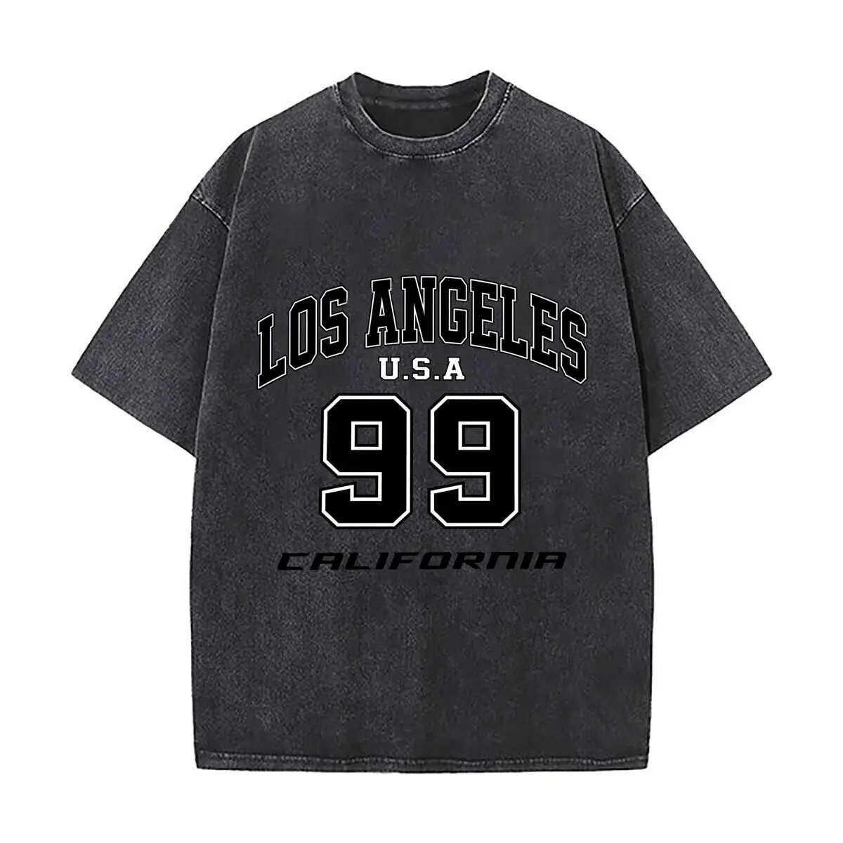 Los Angeles USA 99 California Varsity Graphic Washed Short Sleeve Loose Streetwear Tee Hip Hop