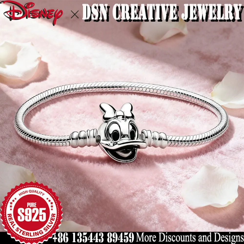 

DSN jewelry Disney Daisy Duck clasp Bracelet 925 Sterling Silver cartoon Style Snake Chain Bracelet Women luxury Jewelry Gift