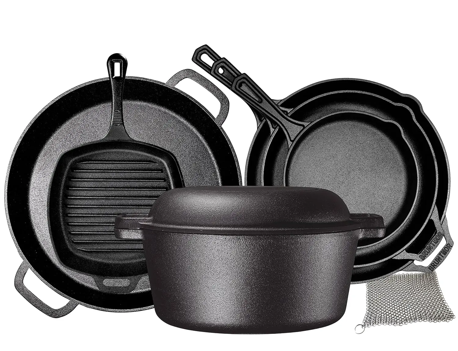 

Pre Seasoned Kitchen Utensils Set Durable Cast Iron 8 Pc Bundle Pots And Pans Set Double Dutch Oven, 16" Pizza Pan, 3 Cast Iron