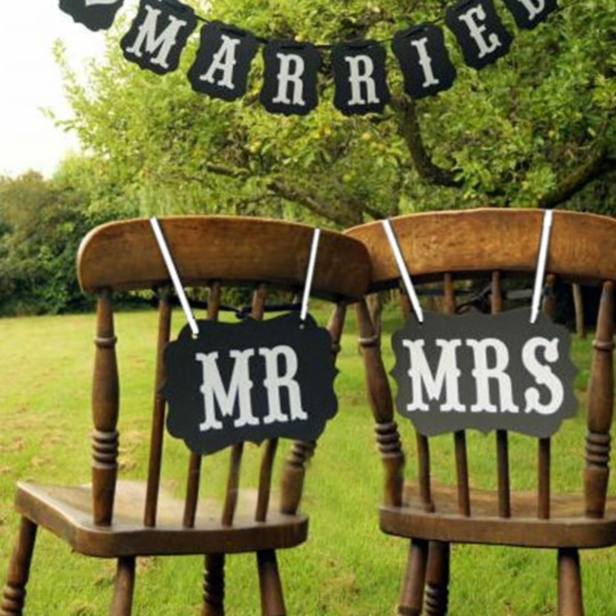 

1 1 Mrs Sign White Silk Ribbons Wedding Photo Props Chair Decor Bride Groom Signs Hanging Photos Notes Papers Unique