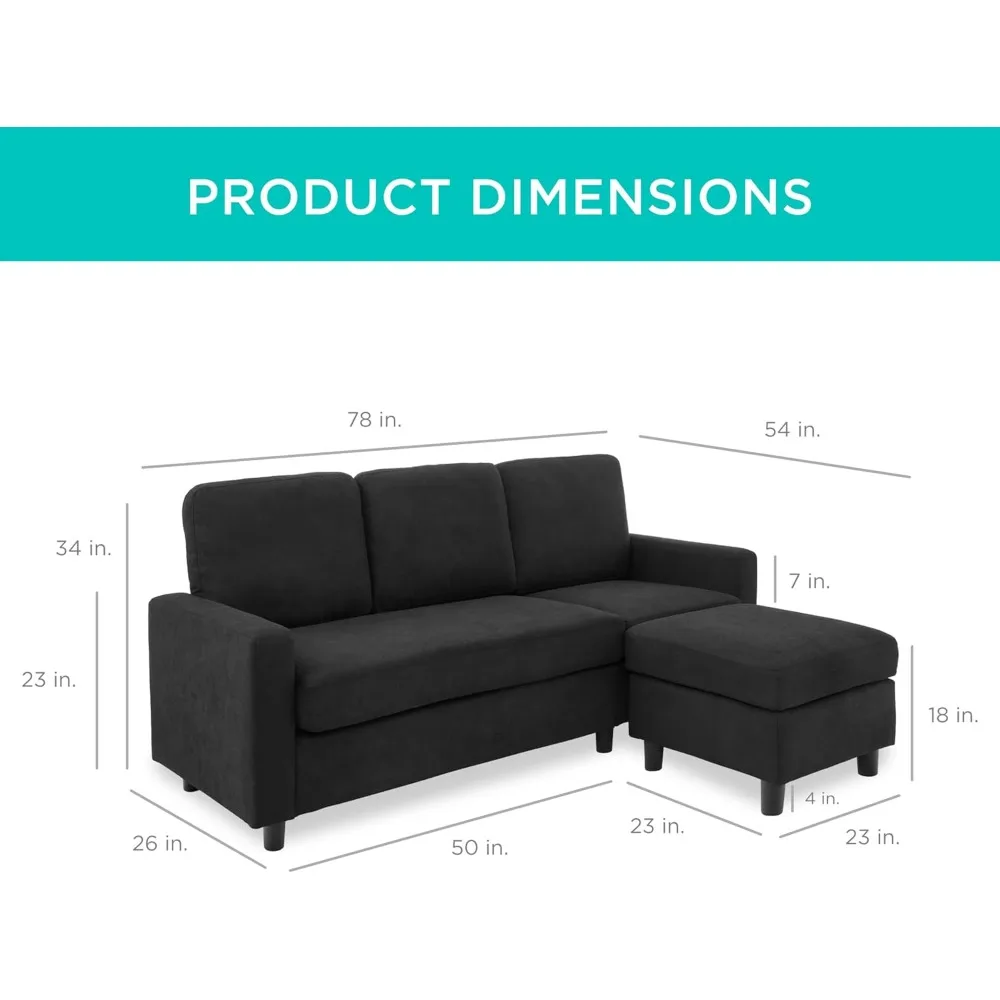 Upholstered Sectional Sofa for Home, Apartment, Dorm, Bonus , Compact Spaces w/Chaise Lounge, 3-Seat, L-Shape Design