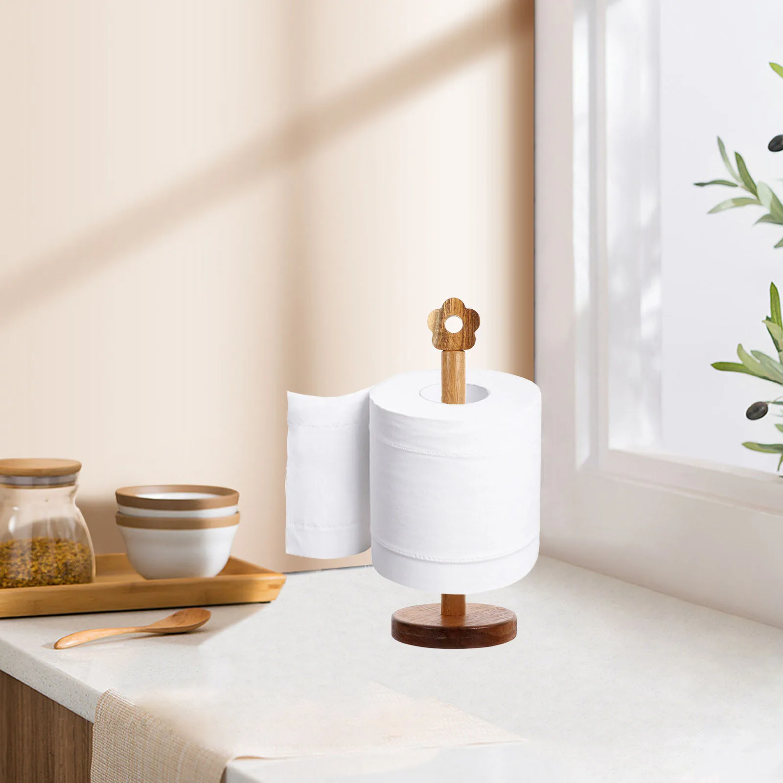 

Wooden Paper Towel Holder Kitchen Roll Stand Vertical Tissue Rack Rustic Farmhouse Countertop Organizer Wood Paper Towel Holder