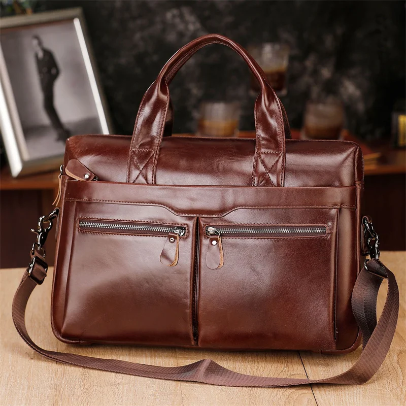 Borsa per laptop in vera pelle da lavoro grande per uomo Valigetta grande in vera pelle Borsa a tracolla o a tracolla da uomo multifunzionale