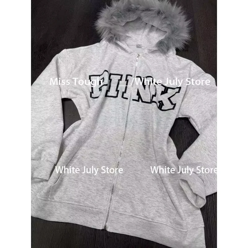 Vintage Sweatshirts 2024 Women's Clothes White Print Tunic Hooded Y2k Coat Streetwear Fashion Casual Hoodies Tops Ropa Mujer image 3
