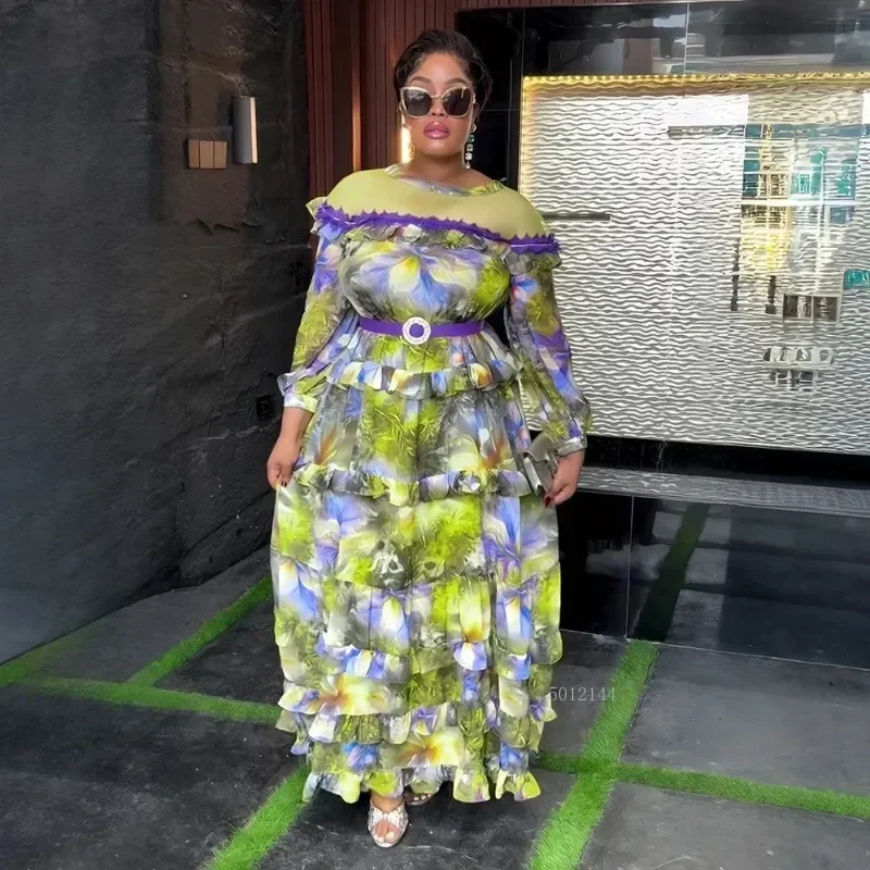 new-fashion-2025-african-women's-green-ruffled-tiered-skirt-casual-party-gown-summer-robe-trendy-ethnic-dress