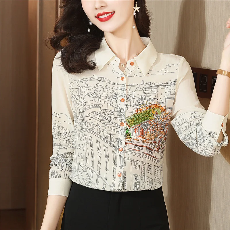 Fashion printing ladies shirts New elegant Women\'s Blouses 2023 Spring Autumn Long Sleeve Shirts Tops Blusas Mujer