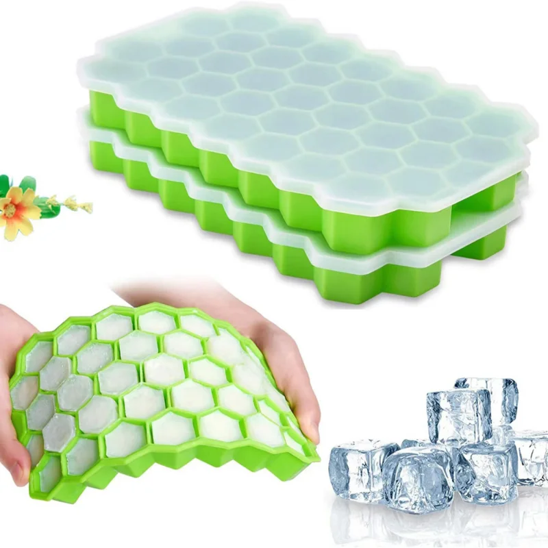 Silicone Ice Cube Mold 37 Cell Honeycomb Silicone Ice Tray Mold With A Lid Home-made Creative Ice Box Easy To Release Molds