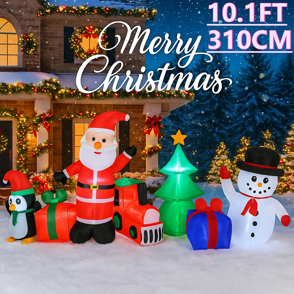 

10.1FT LED Inflatable Xmas Yard Decor Santa Snowman Penguin Tree Set Christma Home Decoration Festive Toy Gift Holiday Decor
