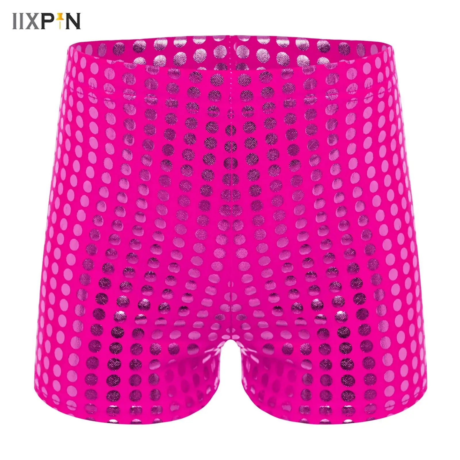 

Kids Girls Boys Boxer Shorts Jazz Disco Ballet Dance Costume Shiny Metallic Dots Elastic Waistband Shorts Gym Children Clothes