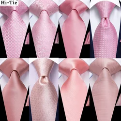 Hi-Tie Men Silk Wedding Tie Peach Pink Coral Solid Gift Necktie For Men Fashion Designer Quality Hanky Cufflink Business Party
