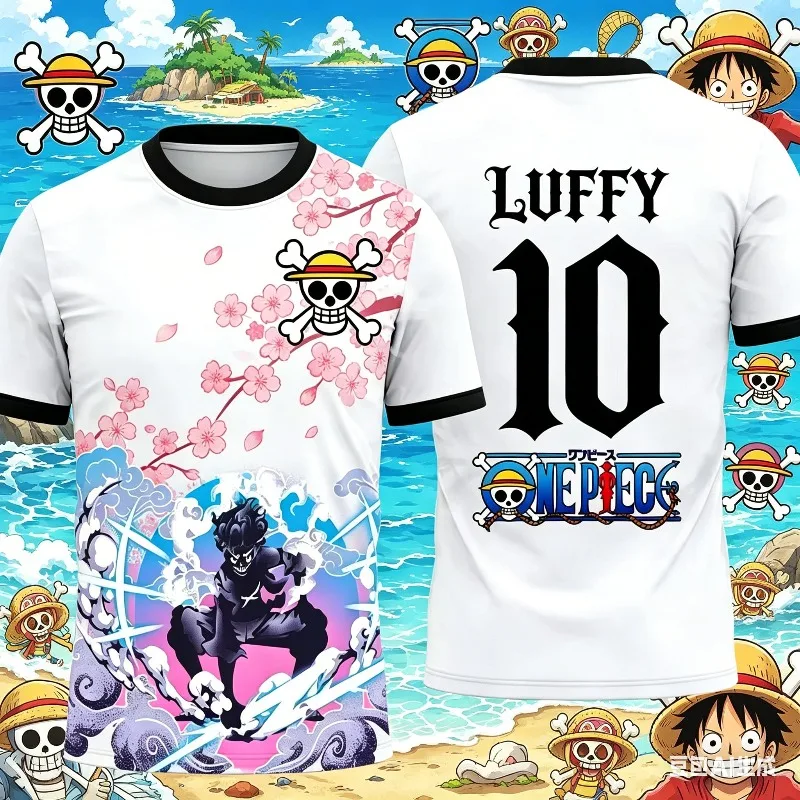 2026 Summer One Piece Luffy Pattern T-shirt Anime Style Jersey Breathable Quick-drying Sports T-shirt for Men Children Top
