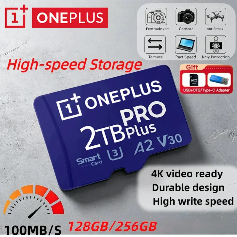 OnePlus 2TB High-Speed V30 A2 4K SD Card 512GB 256GB Memory Card 1TB Micro TF SD Adapter for Smartphone/Tablet/PC Cross-Use