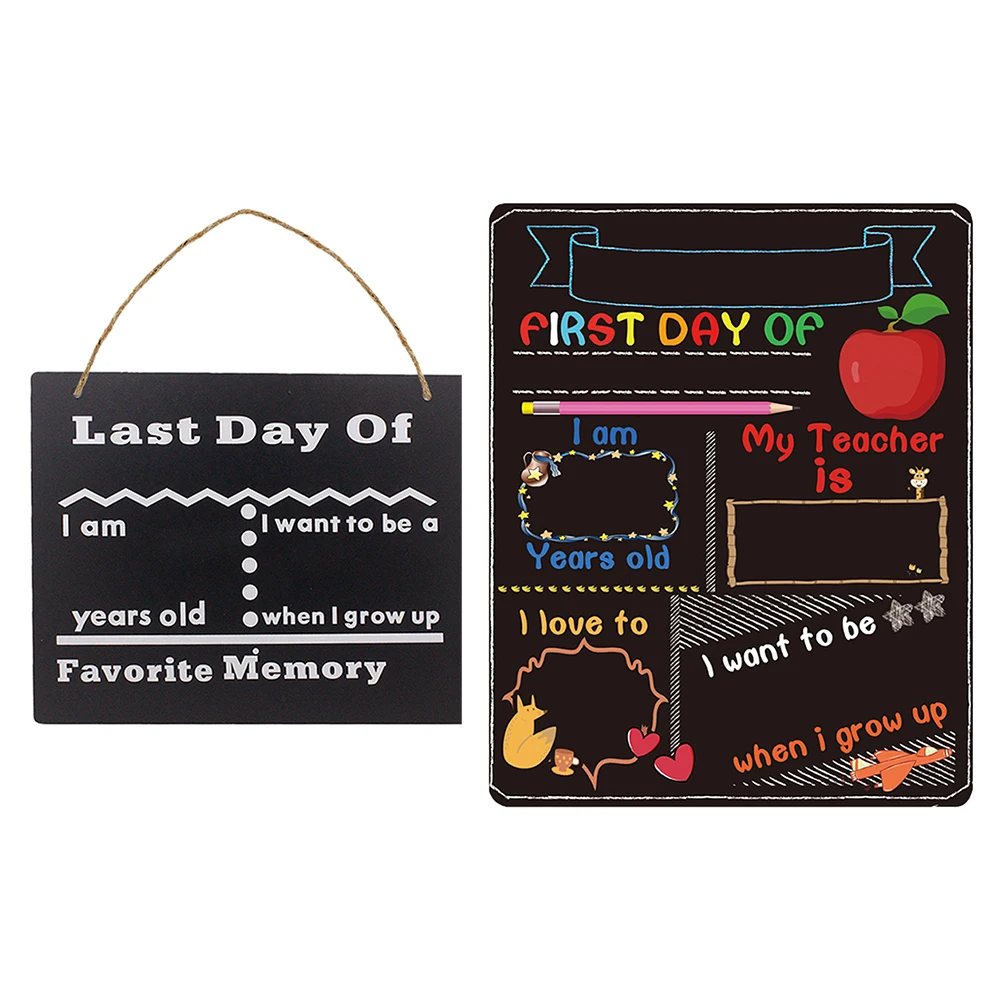

2 pcs Double Sided Chalkboard Signs Reusable School Milestone Decor Wooden Blackboards Kids Day Photos Display