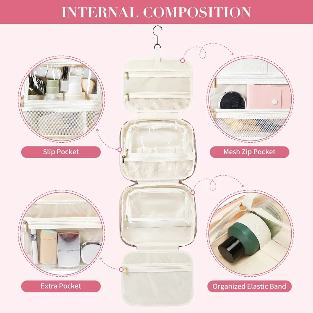 Women's Hanging Travel Toiletry Bag Cosmetic Organizer Pinkish Purple Large Capacity Water-Resistant