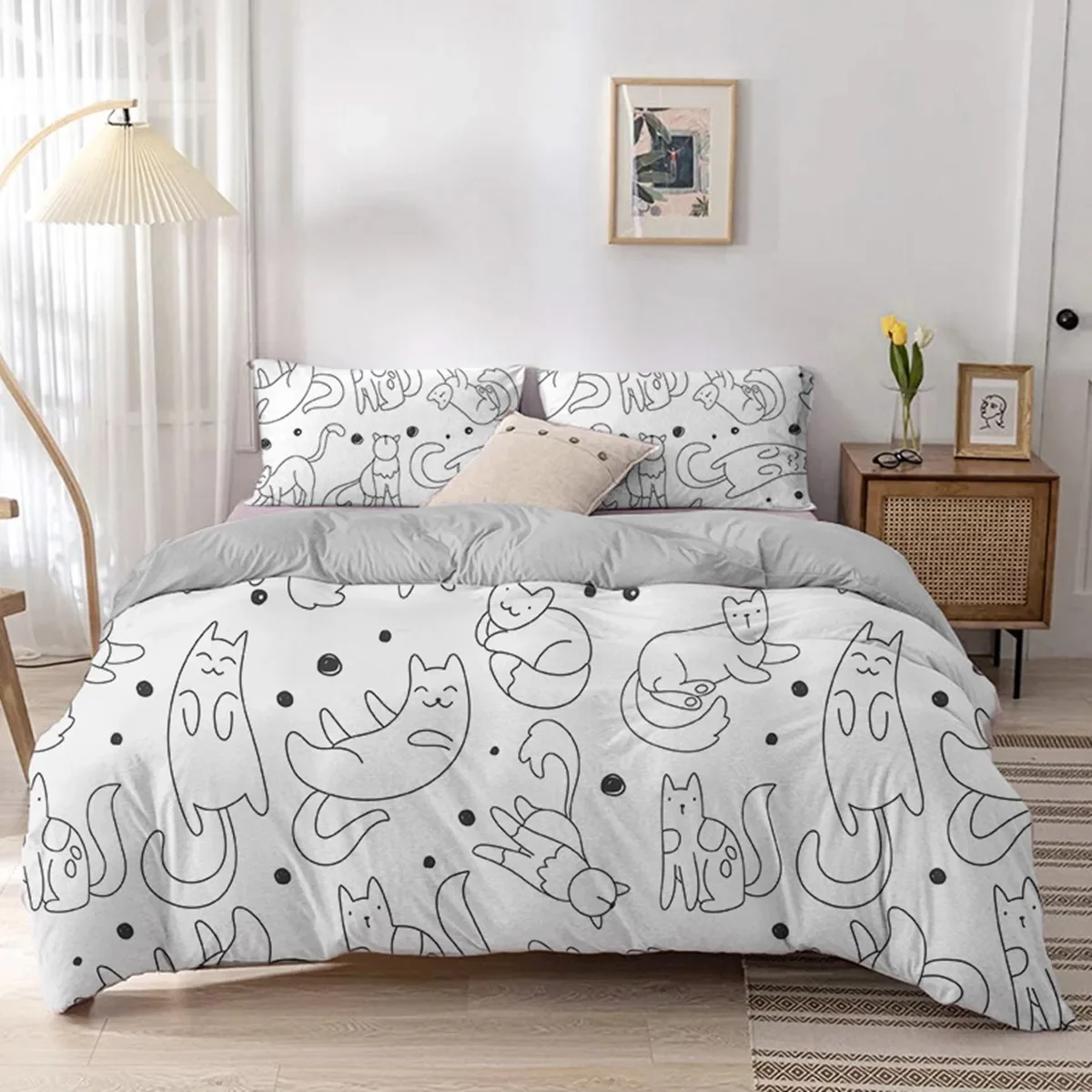 Animal Kitty Duvet Cover Lovely Pet Pink Cat Cartoon Quilt Cover Polyester Simple Style Theme Bedroom Decorations Children Girl