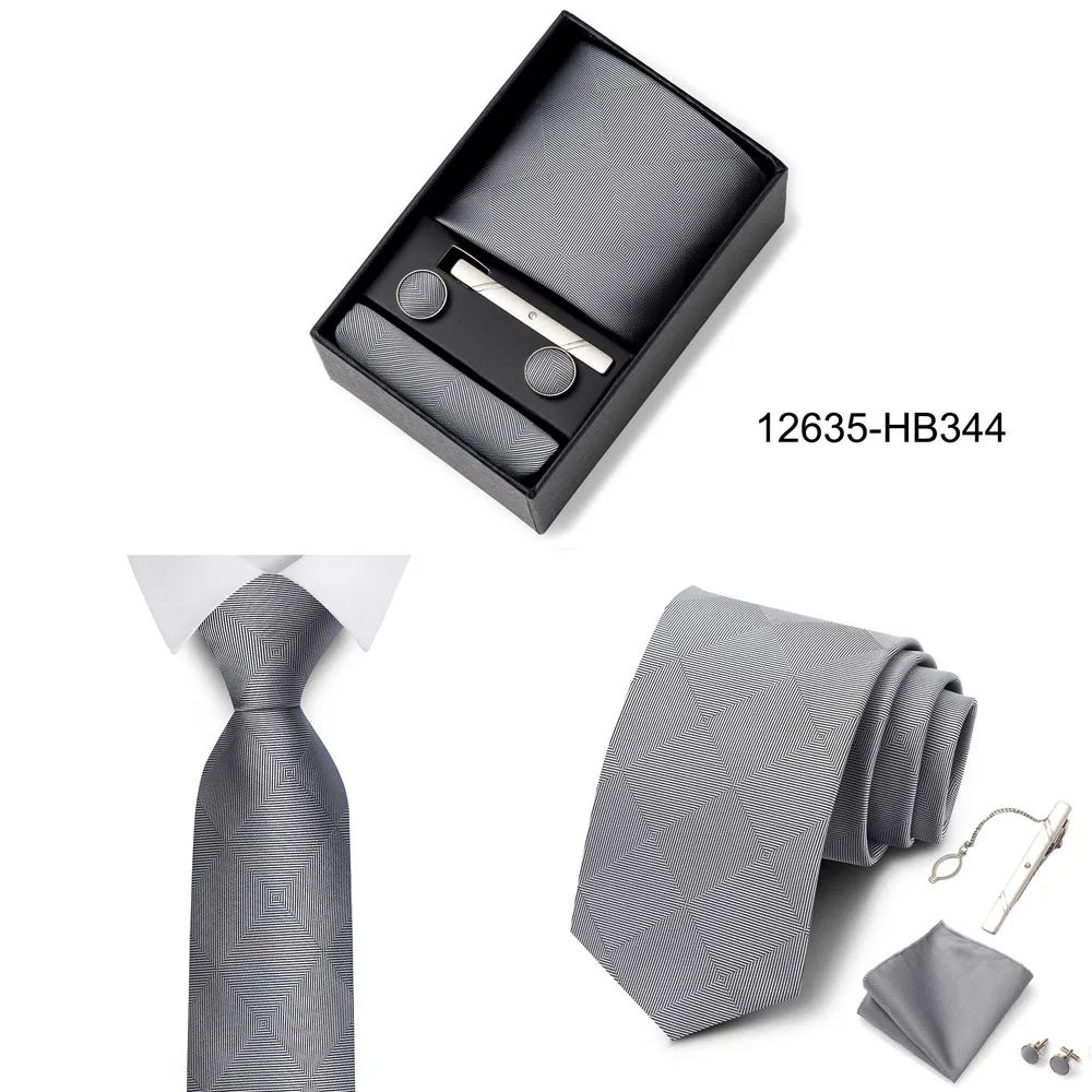 Heißer Verkauf Urlaub Geschenk Box Für Männer 8 cm Krawatte Taschentuch Manschettenknopf Clip Set Blau Druck Hochzeit Geschenk Fit Business – Detail 8