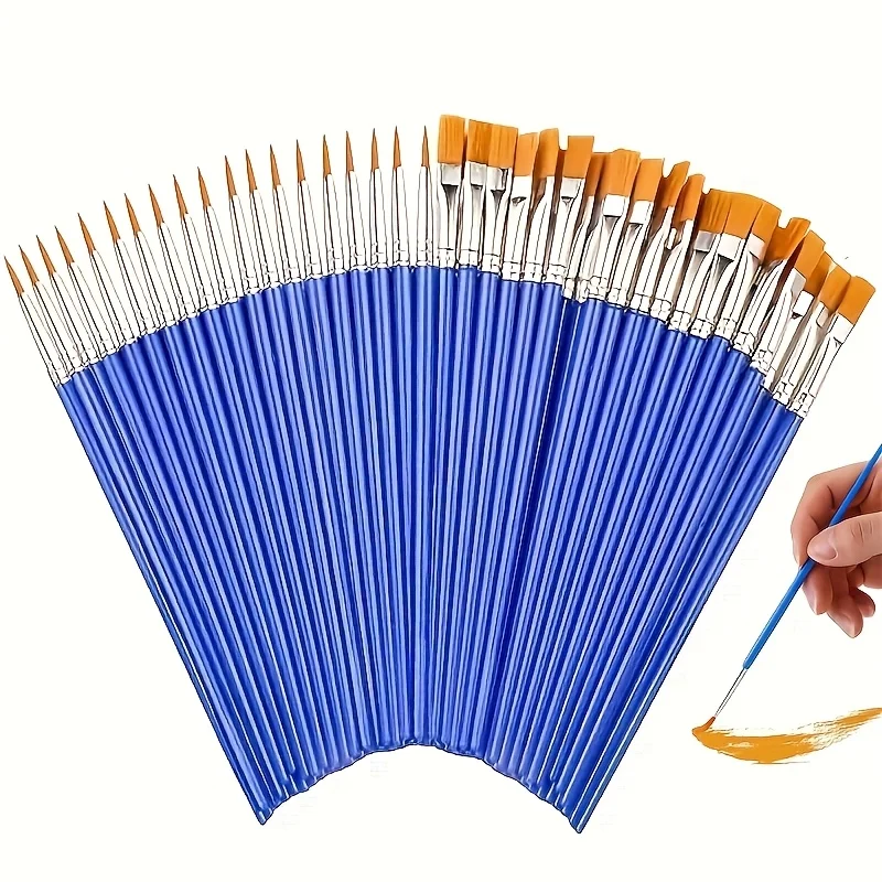 10/20/30Pcs Nylon Paintbrush Set-Flat And Pointed, Suitable For Acrylic, Oil Painting, Watercolor - a Complete Art Supplies Kit