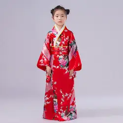 Kids Satin Floral Kimono Robe Girls Traditional Kimono Pajama Peacock Kimono Robe Bathrobe Girls Silky Satin Robes Sleepwear