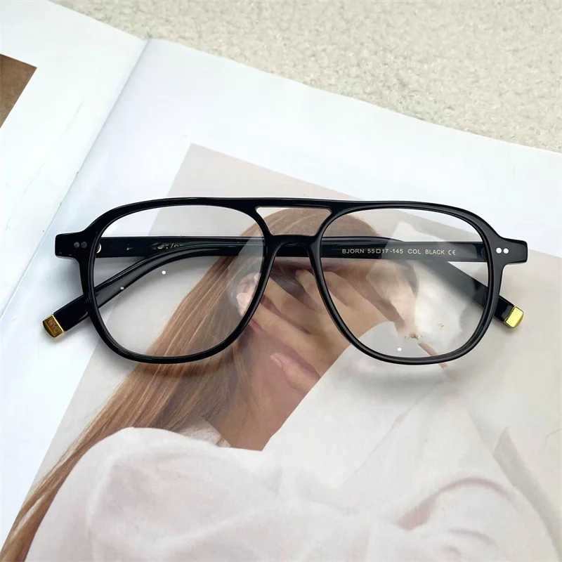 إطار نظارات BJORN-Acetate للرجال والنساء ، طراز تجريبي ، مصمم علامة تجارية ، حجم كبير ، جودة عالية ، نظارات بجسر مزدوج