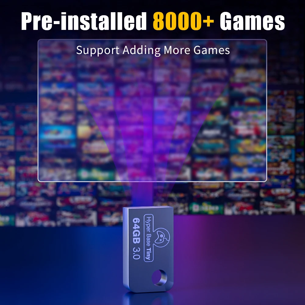 64GB Portable USB 3.0 Hard Disk Retrobat Flash Drive 8300+ Games for PSP/DC/N64/NES/SNES for Windows PC/Laptop/Rog Ally/Win 600