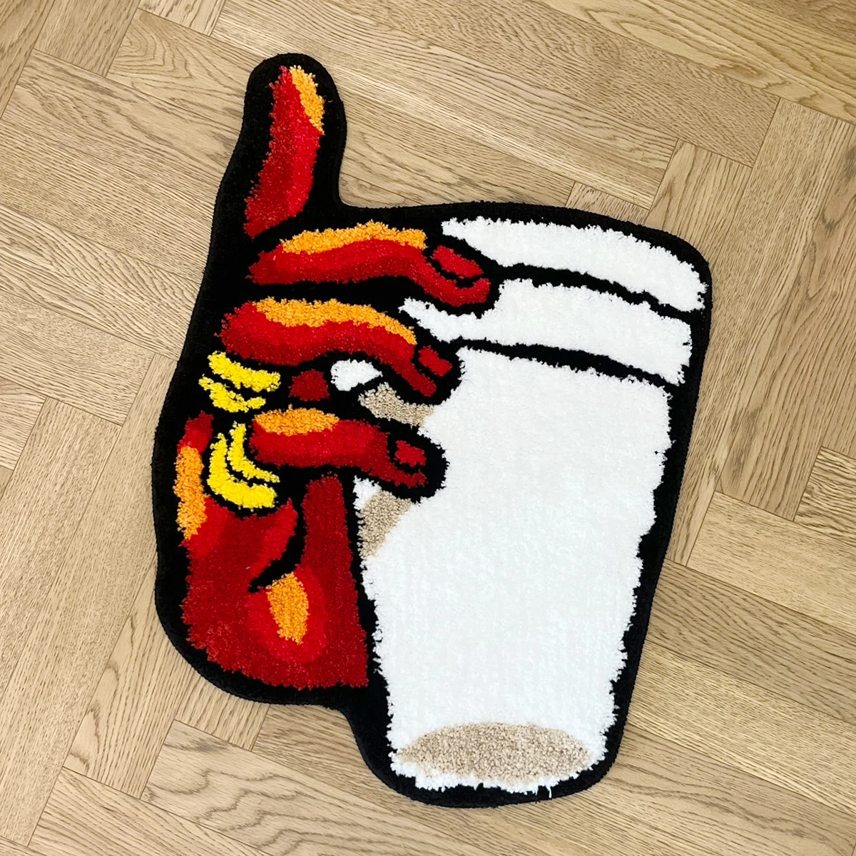 Holding Cup in Hand Vintage Tufted Bedroom Rug Soft Fluffy Mat Funny Bedside Carpet Floor Anti Slip Pad Aesthetic Home Boys Room