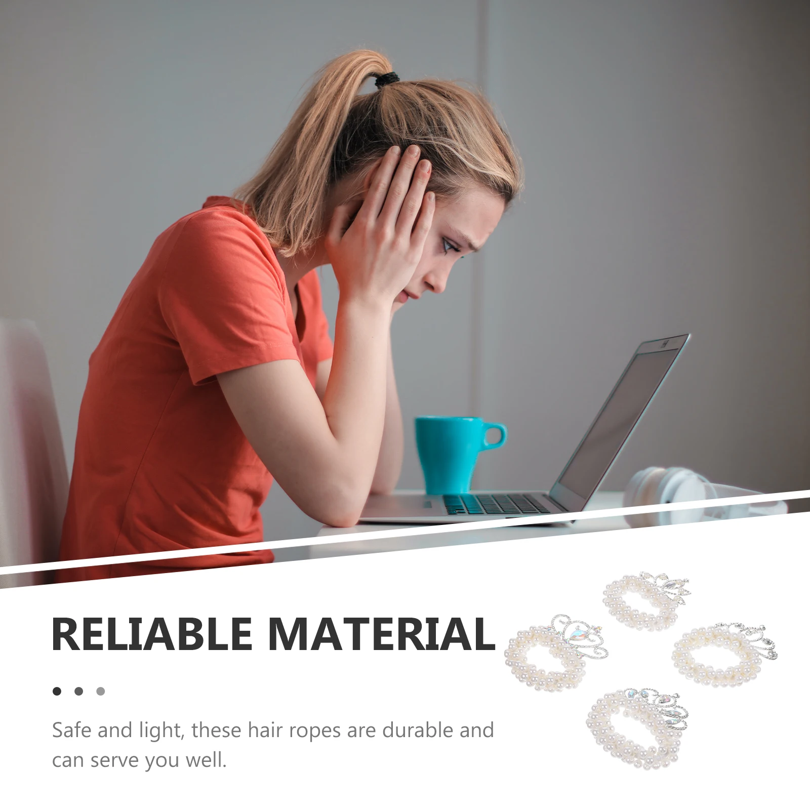 

4pcs Pearl Crown Hair Ties Elastic Ponytail Holders Accessories Reliable Material Durable Hair Bead Bracelets