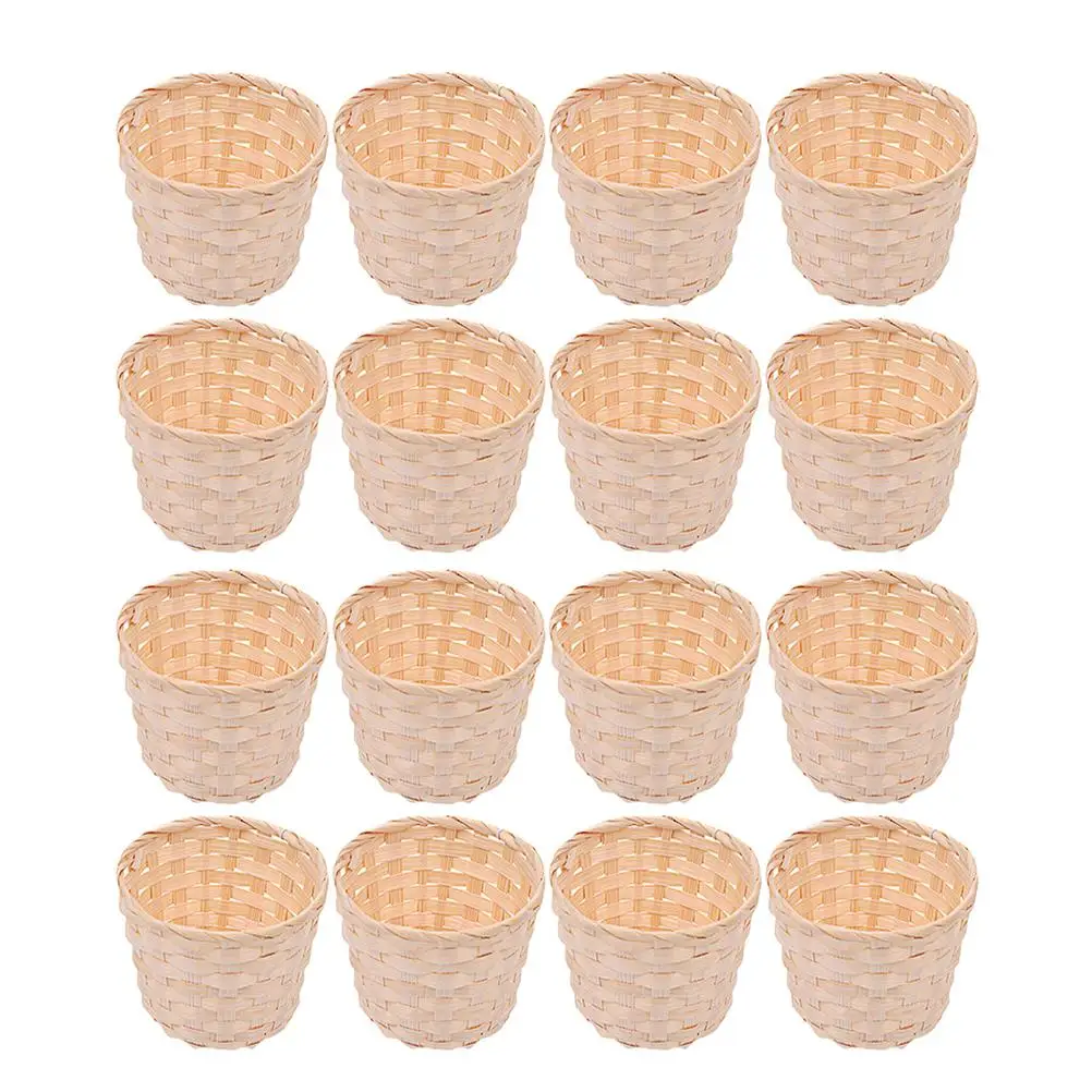 

16 Pcs Bamboo Wood Woven Baskets Large Size Storage Organizer Home Decor Basket Fruit Snack Container Rural Atmosphere Handmade