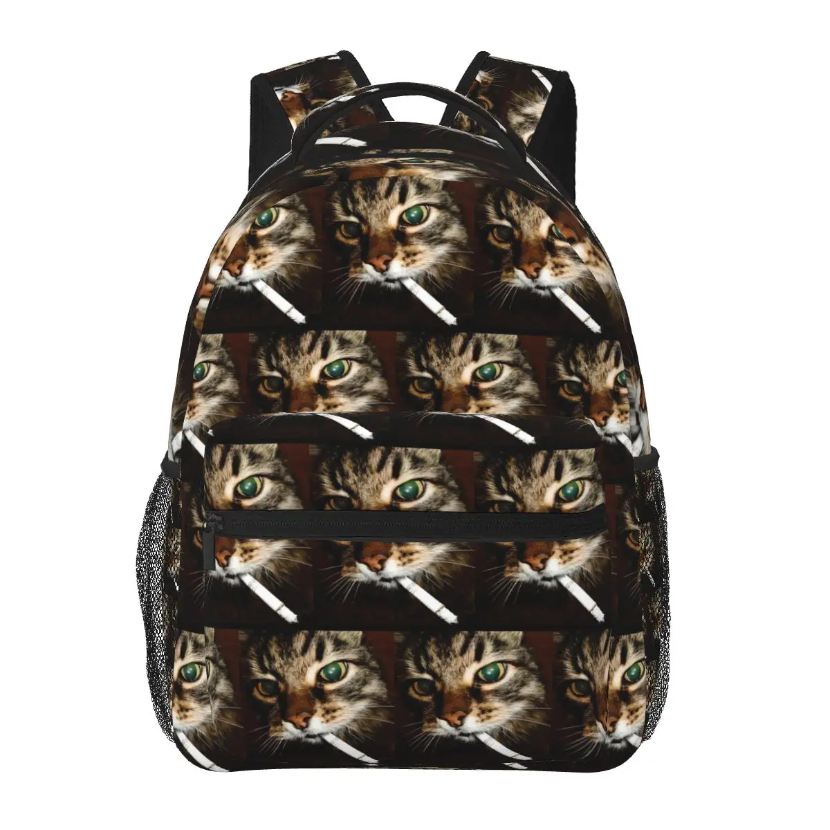 Funny Meme Smoking Cigarette Cat Face Graphic Student Backpack School Bag Daypack for Men Women Fashion Bookbag Shoulder Bags