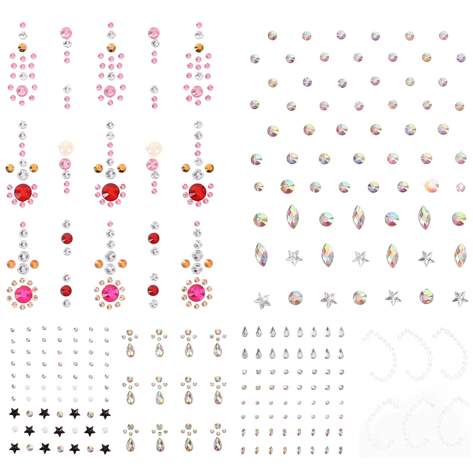

6 Sheets Water Stickers Safe Material DIY Face Art Halloween Party Self Adhesive Rhinestones Body Jewels Nail
