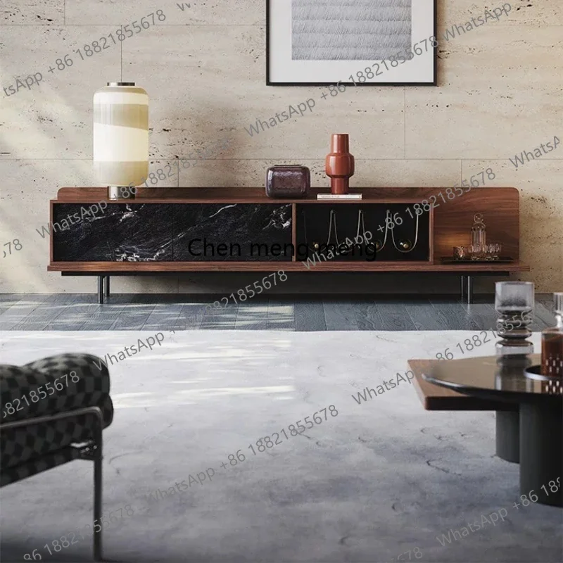 z10TV cabinet Italian retro walnut color living room, light luxury multi-functional storage floor cabinet