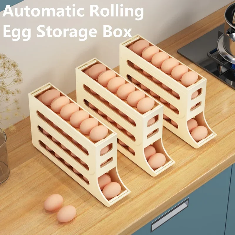 Refrigerator Egg Storage Box Kitchen Box Large Capacity Dedicated Egg Carton Rolling Egg Storage Shelf Kitchen Accessories