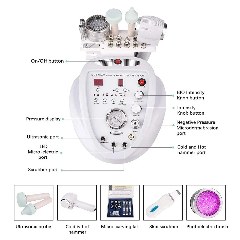 New Version Updated 5 in 1 Dermabrasion Diamond Microdermabrasion Machine Skin Scrubber Care Beauty Machine Skin Rejuvenation