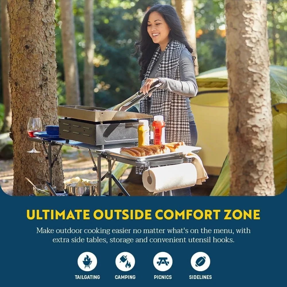 

GCI OUTDOOR Slim-Fold Cook Station | Portable Folding Kitchen Table with a Heat Resistant Tabletop, 4 Side Tables & Storage Rack