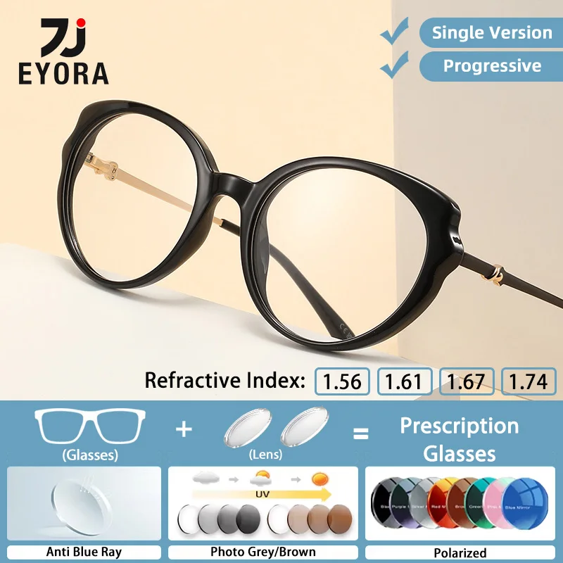 

EYORA Currents Cat Eye Acetate-Metal Reading Glasses Myopia Eyewear Hyperopia Anti Blue Ray Progressive Photochromic Eyewear