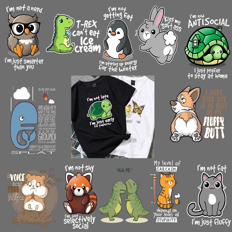 Cartoon Animals Heat Transfer Turtle Butterfly Cat Dog Owl Whale Iron-On Transfers Thermal Stickers On Clothes For Kids T-shirt