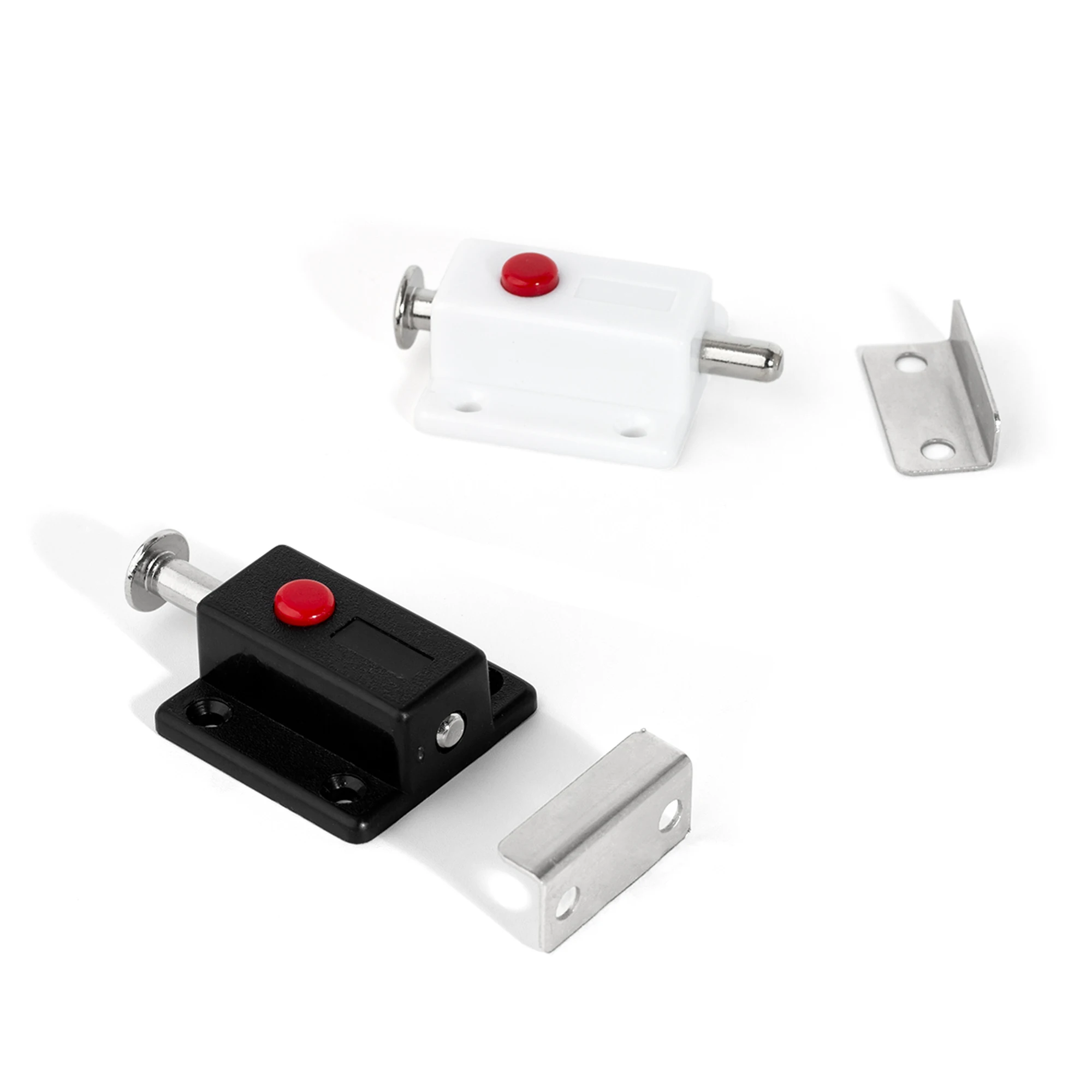 2PCS Black White Plastic Latch Lock Press Botton Spring Closure Wooden Door Closing Bolt for Furniture Cabinet Cupboard Window