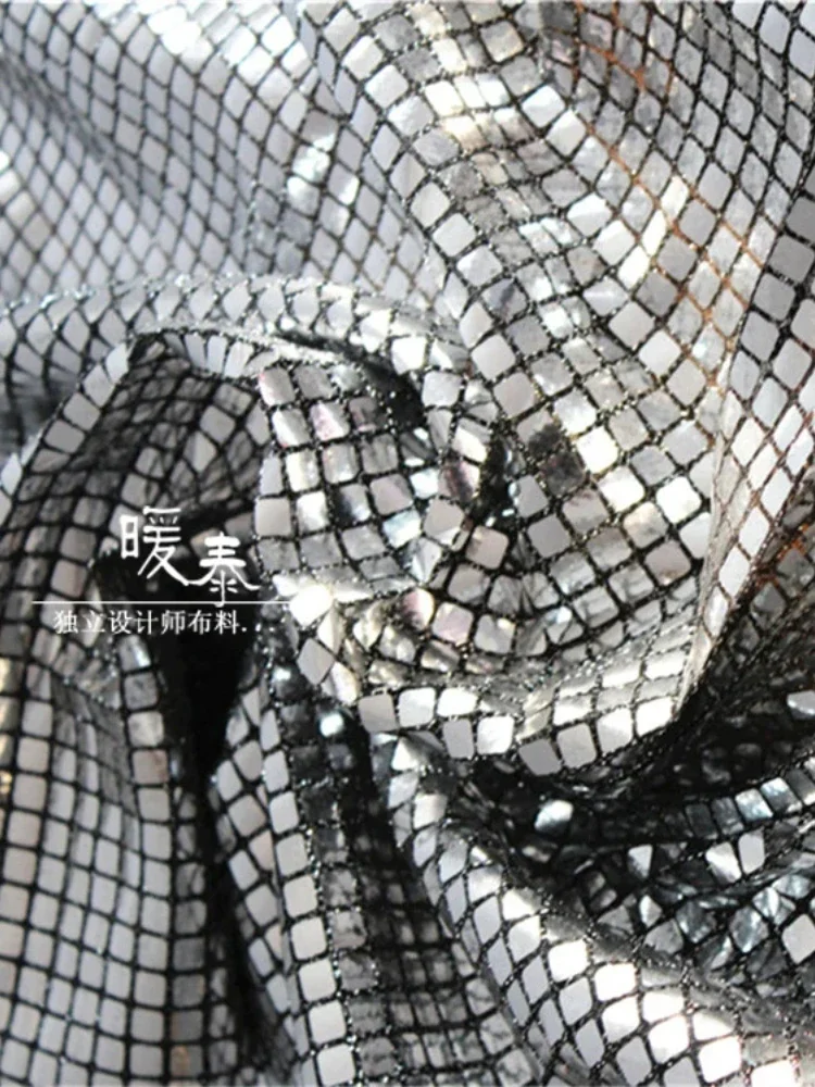 Silver Sequin Composite Mesh Fabric for Diy  Skirt Jacket Wholesale Fashion Clothing Fabrics Wholesale By Meter By The Meter