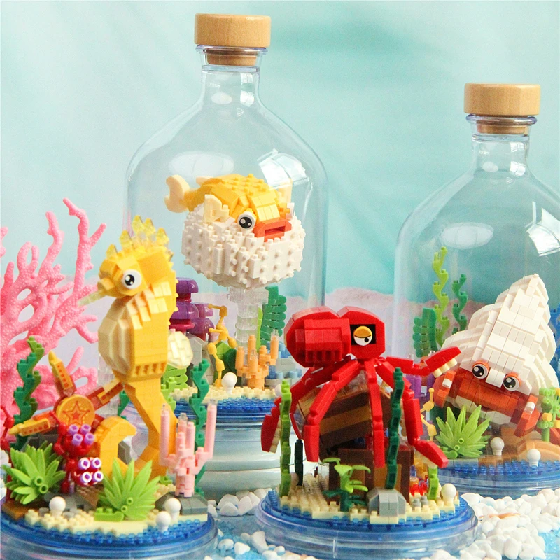 DIY Cute Little Animal Building Blocks, Particle Toys, Butterflies, Peacocks, Lions, Octopus Marine Life Decorations Gifts