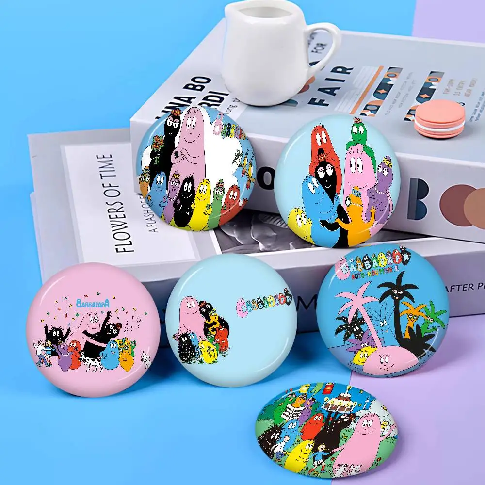 Cute Cartoon Les Barbapapa Round Button Pins Slogan Creative Brooches Backpack Clothes Decoration Fashion Cartoon Jewelry Gifts