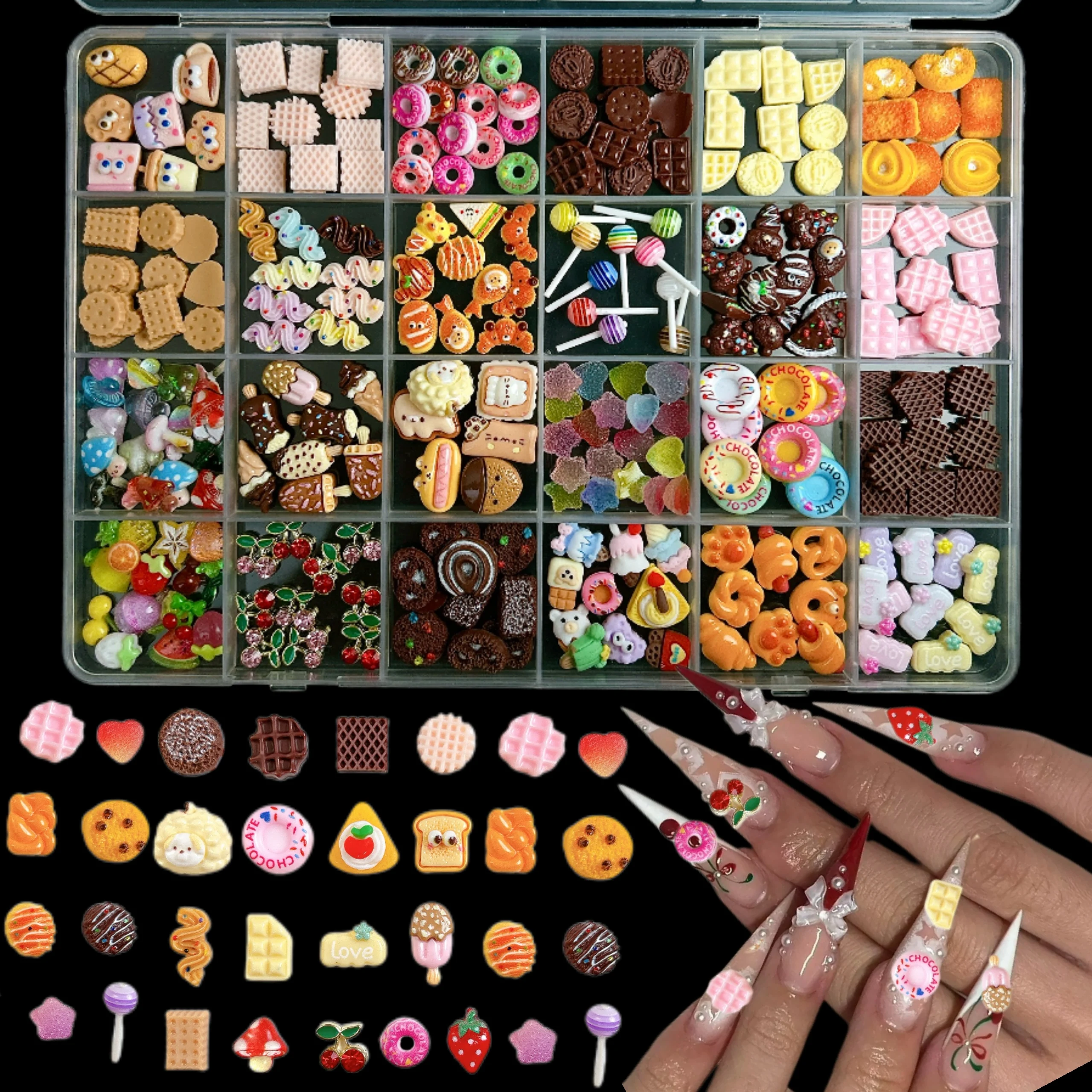 1Box Creative Painted Donut Lollipop Resin Nail Art Charms 3D Simulated Popsicle Big Eye Bread Nail Decorations for Manicure DIY