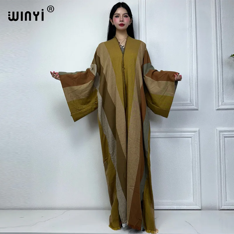 

WINYI winter coat Africa women fashion print Loose OverCoat Thick Warm comfort long down coat Middle East abaya cardigan jacket