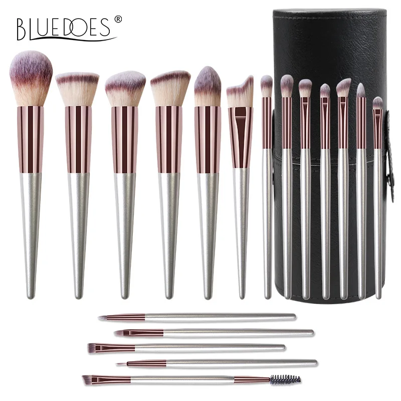 18 Champagne-colored Makeup Brushes Set, High-quality Beauty Tools With Solid Wood Handles