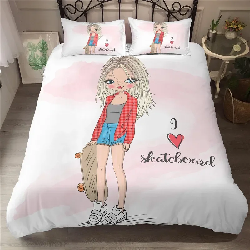 

Musical Girl Modern Fashion Girly Comfortable Duvet Quilt Cover Pillowcase Bedding Set Children Bedroom Decoration Home Textile
