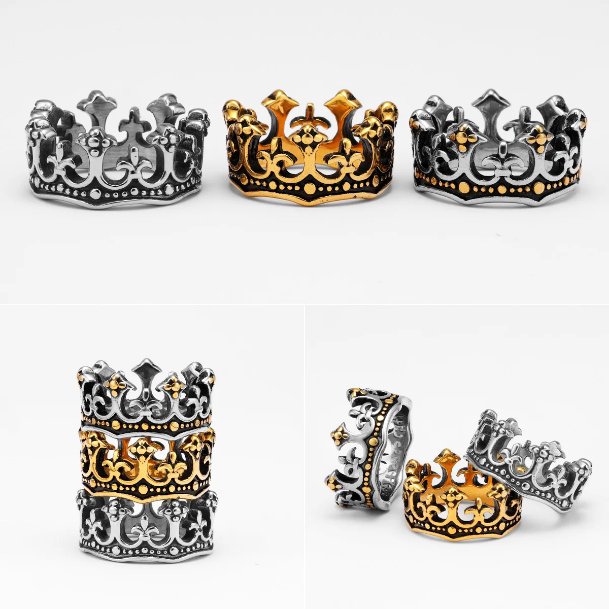 Aesthetic Crown Men Rings Stainless Steel Punk Rock Vintage Cool Stuff Fashion Jewelry Accessories For Women Gift Wholesale
