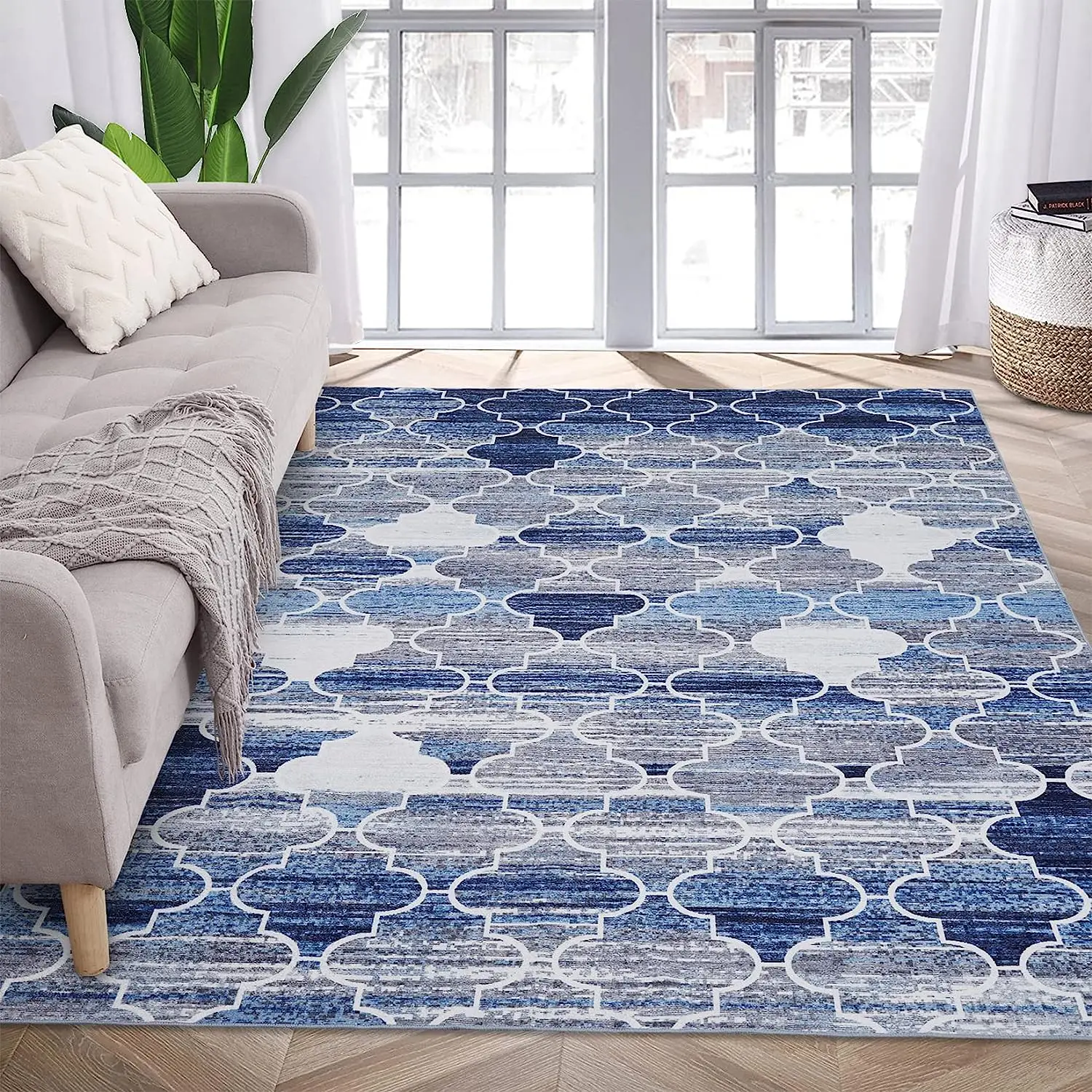 Abstract Moroccan Rug Ogee Plaid Geometric Area Rug Machine Washable Living Room Bedroom Floor Rug Kids Room Floor Mat